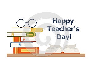 Happy teacher`s day vector poster design, best teacher ever, school elements set