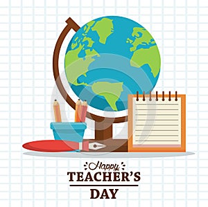Happy teachers day card with lettering and supplies