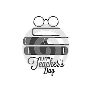 Happy teachers day icon. Glasses and book logo on white background photo