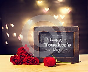 Happy Teachers day message with roses photo