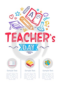 Happy Teachers Day Poster with Icons of Stationery