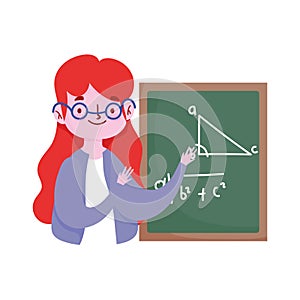 Happy teachers day, teacher with chalkboard arithmetic lesson