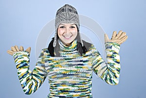 Happy teen female in winter season