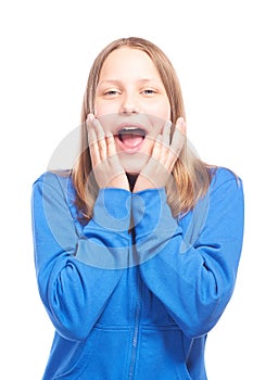 Happy teen girl making funny faces