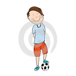Happy teenage boy with ball, ready to play football / soccer - o