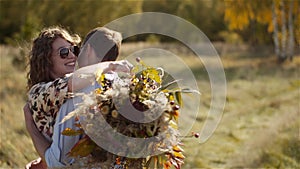 Happy teenage couple first kiss girl kissing. Loving Couple Embracing.