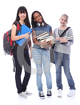 Happy teenage ethnic student girls in education