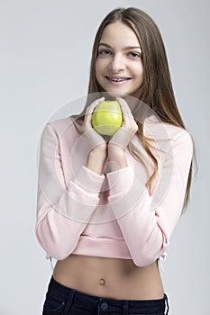 Happy Teenage Female With Teeth Brackets.