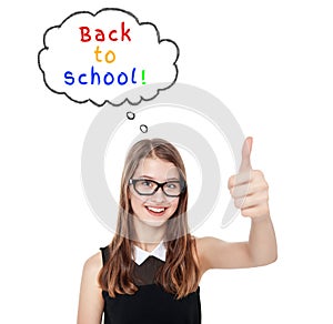 Happy teenage girl showing thumbs up isolated