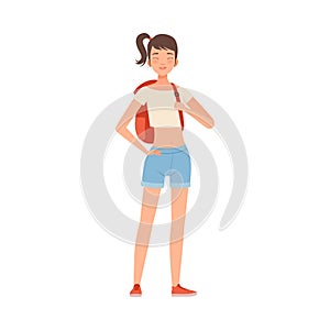 Happy Teenager With a Backpack Carton Illustrarion