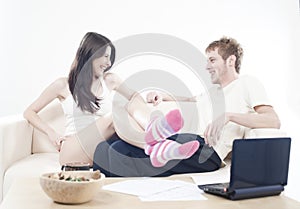 Happy teens couple laughing with joy