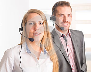 Happy Telephone Operators in call center