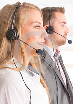 Happy Telephone Operators in call center