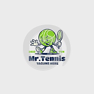 Happy Tennis Ball cartoon Illustration. Tennis Ball mascot illustration logo template