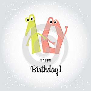 Happy tenth Birthday postcard. Blue number ten and Happy Birthday calligraphy lettering elements. Cartoon flat vector design. Sim photo
