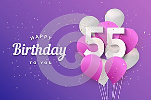 Happy 55th birthday balloons greeting card background. photo