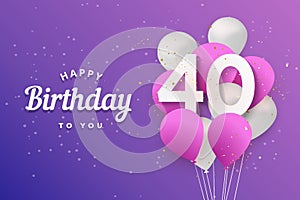 Happy 40th birthday balloons greeting card background. photo