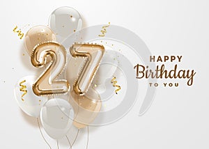 Happy 27th birthday gold foil balloon greeting background. photo