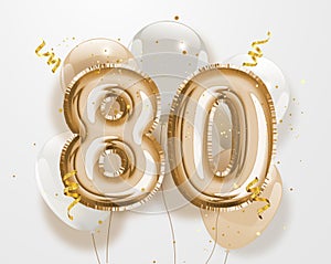 Happy 80th birthday gold foil balloon greeting background. photo