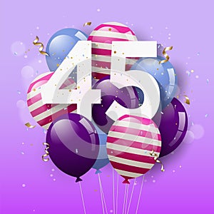 Happy 45th birthday greeting card with balloons.