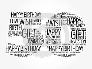 Happy 50th birthday word cloud, holiday concept background