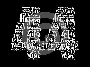 Happy 44th birthday word cloud, holiday concept background