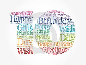 Happy 10th birthday word cloud, holiday concept background