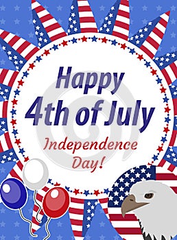 Happy 4th july greeting card, poster. American Independence Day template for your design. Vector illustration