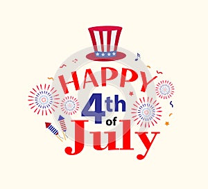 Happy 4th july greeting card, poster. American Independence Day template for your design. Vector illustration.