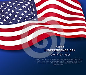 Happy 4th of July holiday banner. American Independence Day Party poster or flyer on navy blue background.