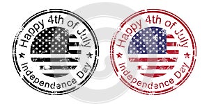 Happy 4th of July, Happy Independence Day stamp, USA American grunge rubber stamp with USA flag, isolated on white background, vec