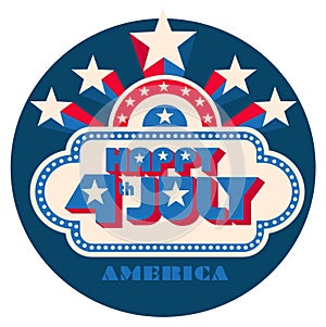 Happy 4th of July pop art logo with star burst photo