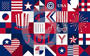 Happy 4th of July USA Abstract Independence Day banner. American theme elements poster vector illustration. Neo Geometric
