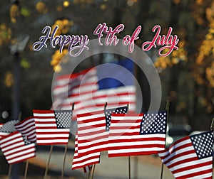 Happy 4th of July, USA independence day celebration with Waving American Flags