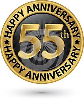 Happy 55th years anniversary gold label, vector photo