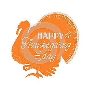 Happy Thankgiving day. American holiday with traditional turkey dish silhouette and text