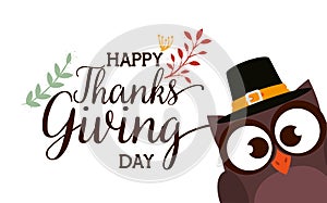 Happy thanks giving card with owl