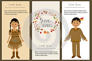 Happy Thanks giving with red indian costume children vector. ill