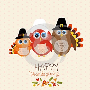 Happy Thanks giving vector owls family.