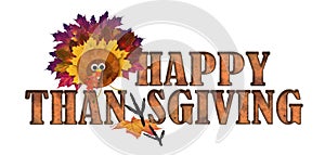 Happy Thanksgiving Art Logo with Autumn Leaves and Turkey Candy Corn Nose