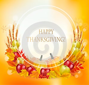 Happy Thanksgiving background with autumn vegetables and fruit.