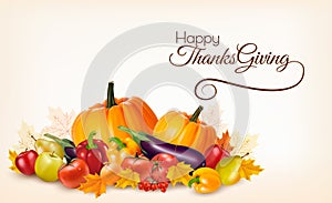 Happy Thanksgiving background with colorful autumn leaves