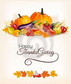 Happy Thanksgiving background with colorful autumn leaves