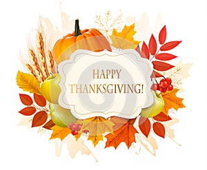 Happy Thanksgiving background with colorful autumn leaves