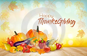 Happy Thanksgiving Background with colorful fruit and vegetables