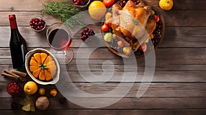 Happy thanksgiving background, roasted turkey seasonal banner with copy space text