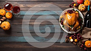 Happy thanksgiving background, roasted turkey seasonal banner with copy space text