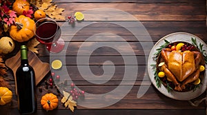 Happy thanksgiving background, roasted turkey seasonal banner with copy space text