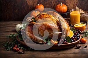 Happy thanksgiving background, roasted turkey seasonal banner with copy space text