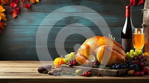 Happy thanksgiving background, roasted turkey seasonal banner with copy space text